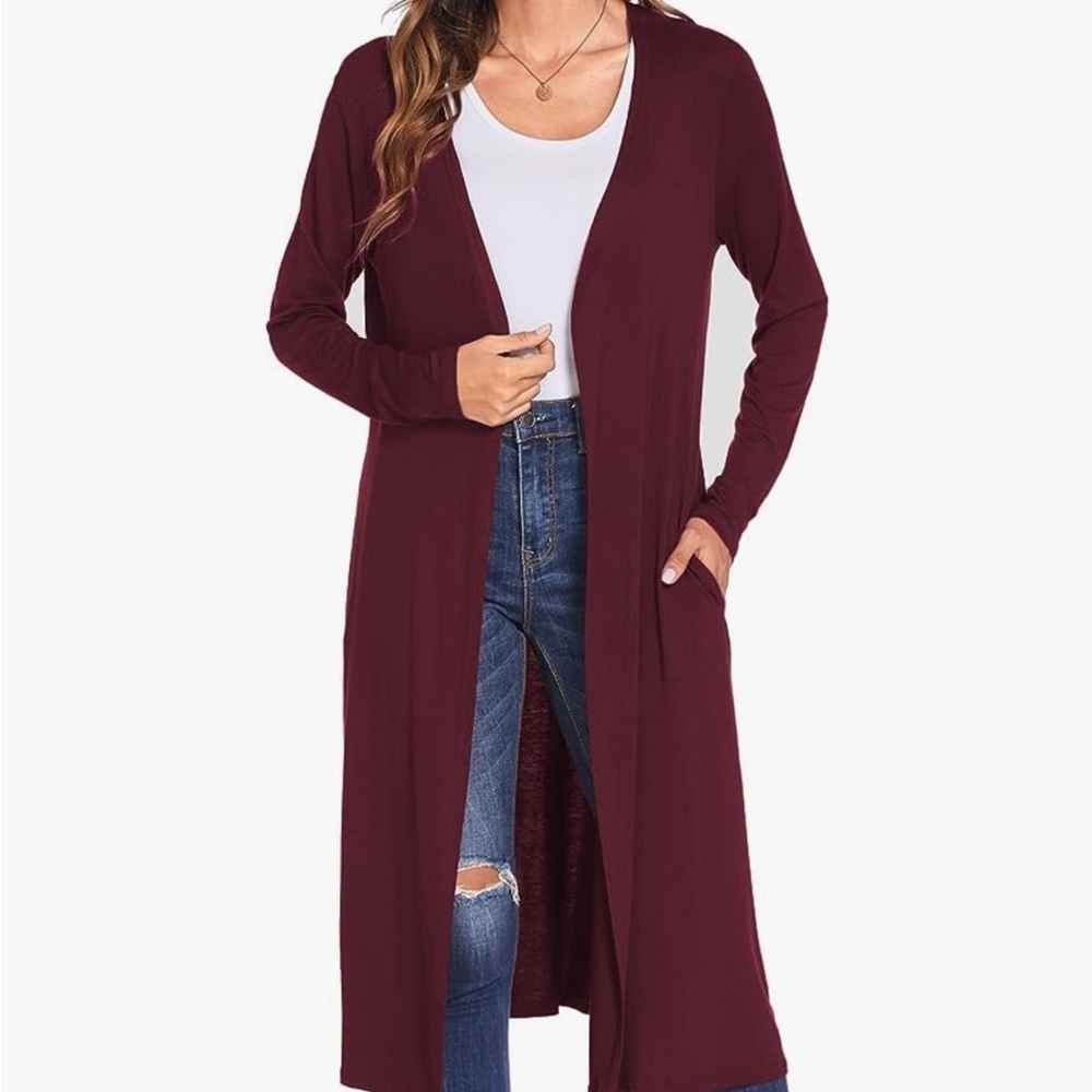 Plus Size 3X rich deep Ruby red light weight open front cardigan